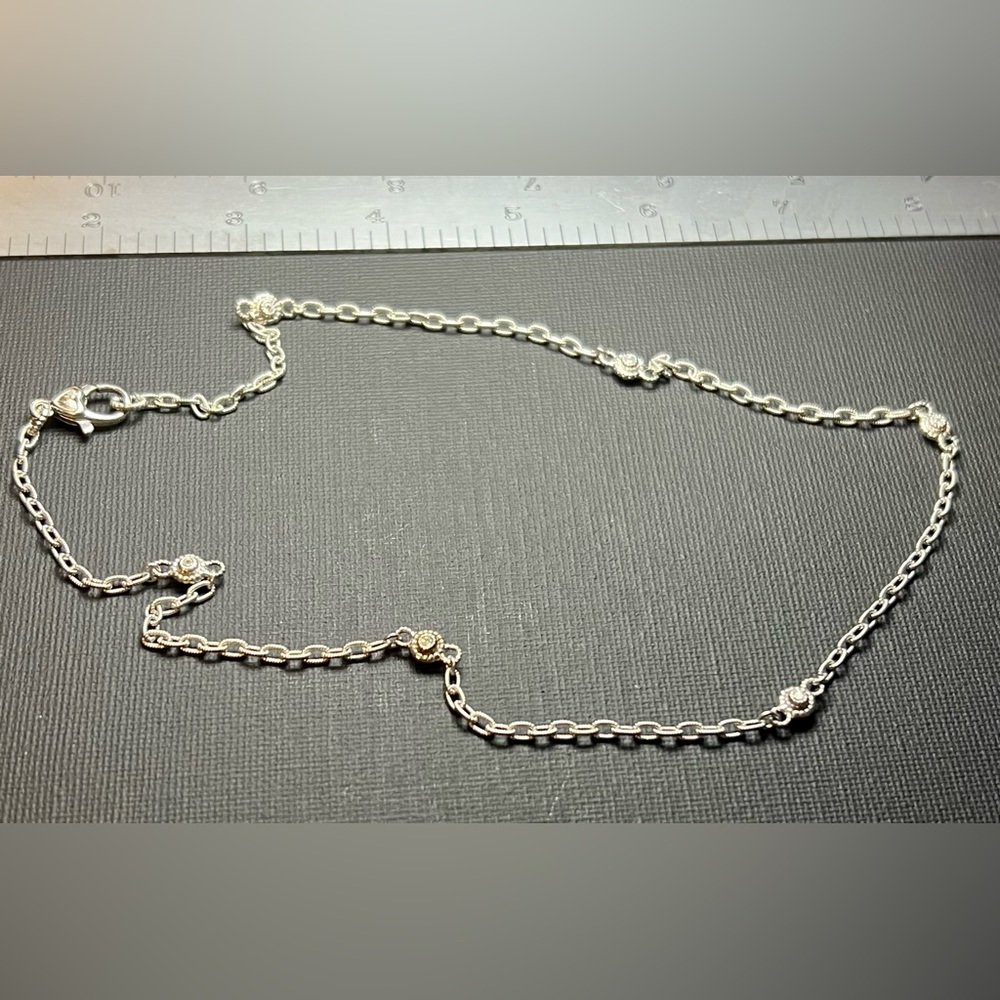 Judith Ripka Diamond Station 18” Sterling Silver CZ Diamonique Necklace R14